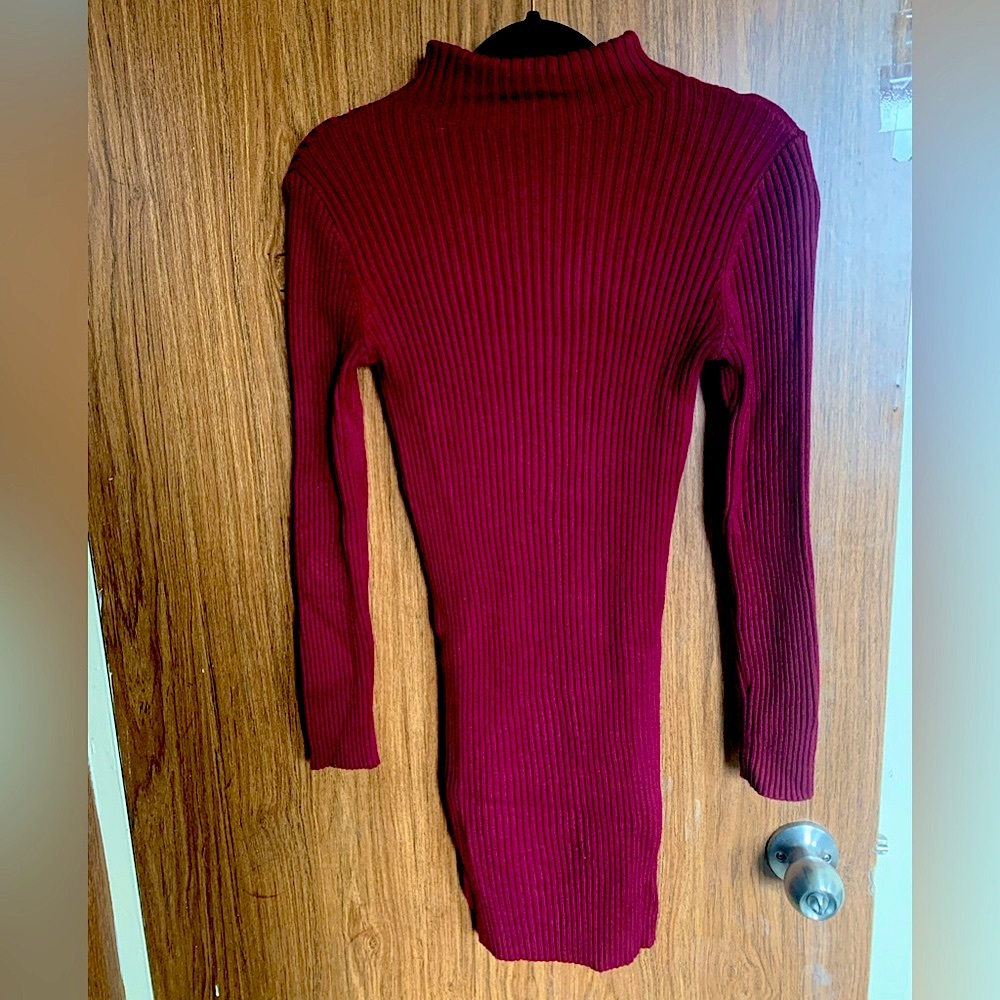 Burgundy Red Mock Neck Sweater Dress